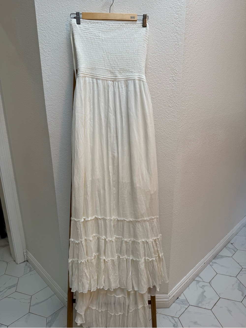 White Smocked Strapless Tiered Maxi Dress - Picture 4 of 13